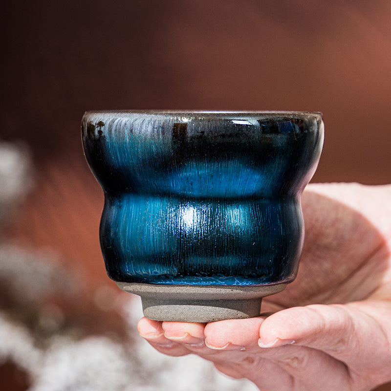 星窯 蓝色银毫 建盞 葫芦 純手工製作 茶杯 咖啡杯 主人杯