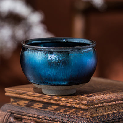 星窯 蓝色银毫建盞 将军杯 建盏 純手工製作 茶杯 咖啡杯 主人杯