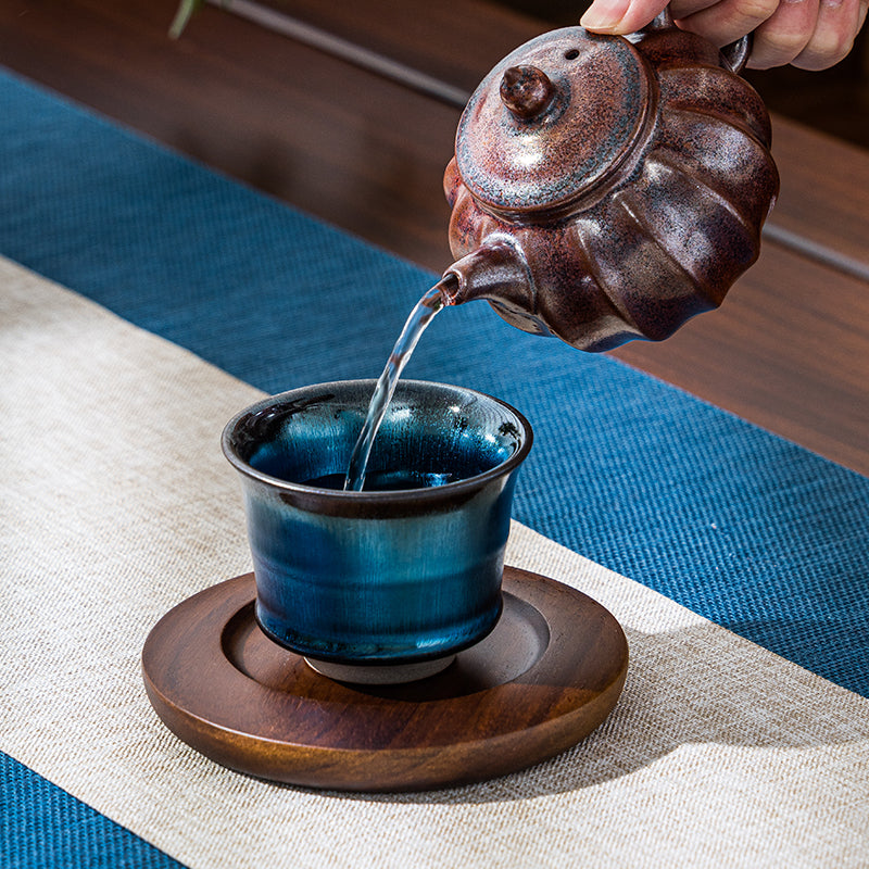 星窯 蓝色银毫建盞 竹节杯建盏 純手工製作 茶杯 咖啡杯 主人杯